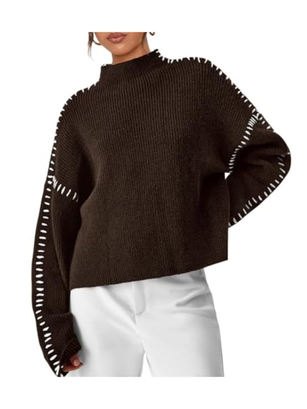 PRETTYGARDEN Womens Chunky Knit Oversized Pullover Sweater Mock Neck Ribbed